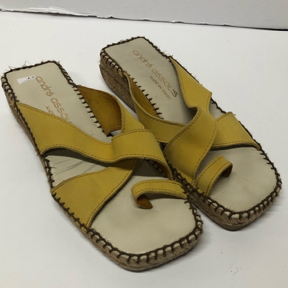 Andre Assous Yellow Leather Espadrille Sandals